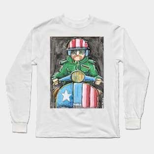 Retro Scooter, Classic Scooter, Scooterist, Scootering, Scooter Rider, Mod Art Long Sleeve T-Shirt